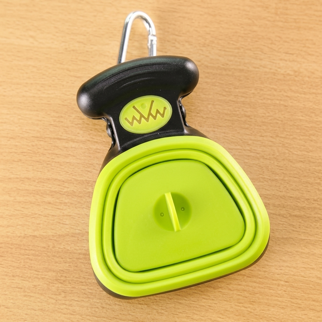 Green pooper scooper folded — clean product shot
